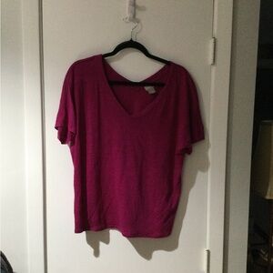 Chico's V-Neck Short Sleeve Top in Deep Pink